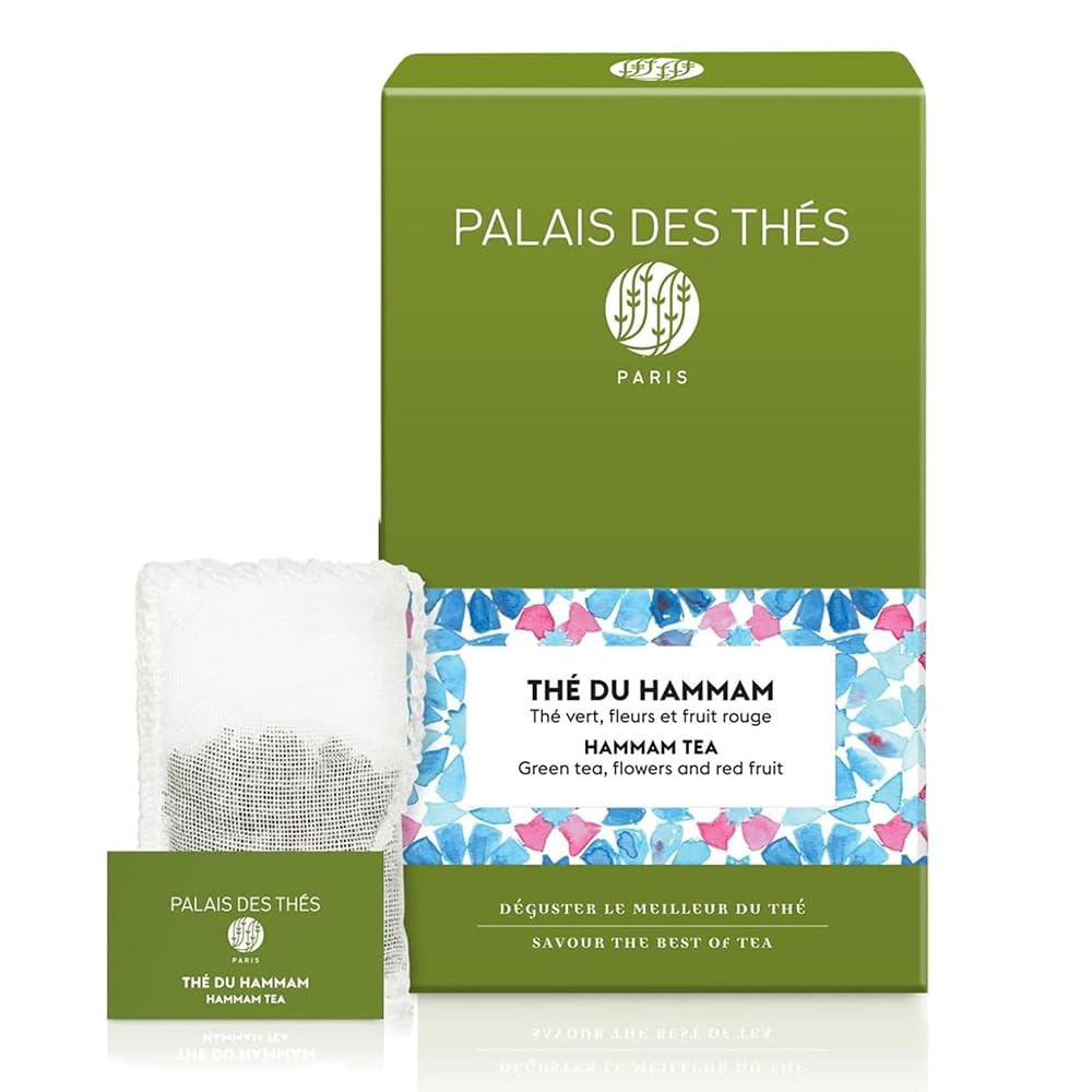 Palais des Thés front packaging showing Hammam Tea and benefits of floral aroma