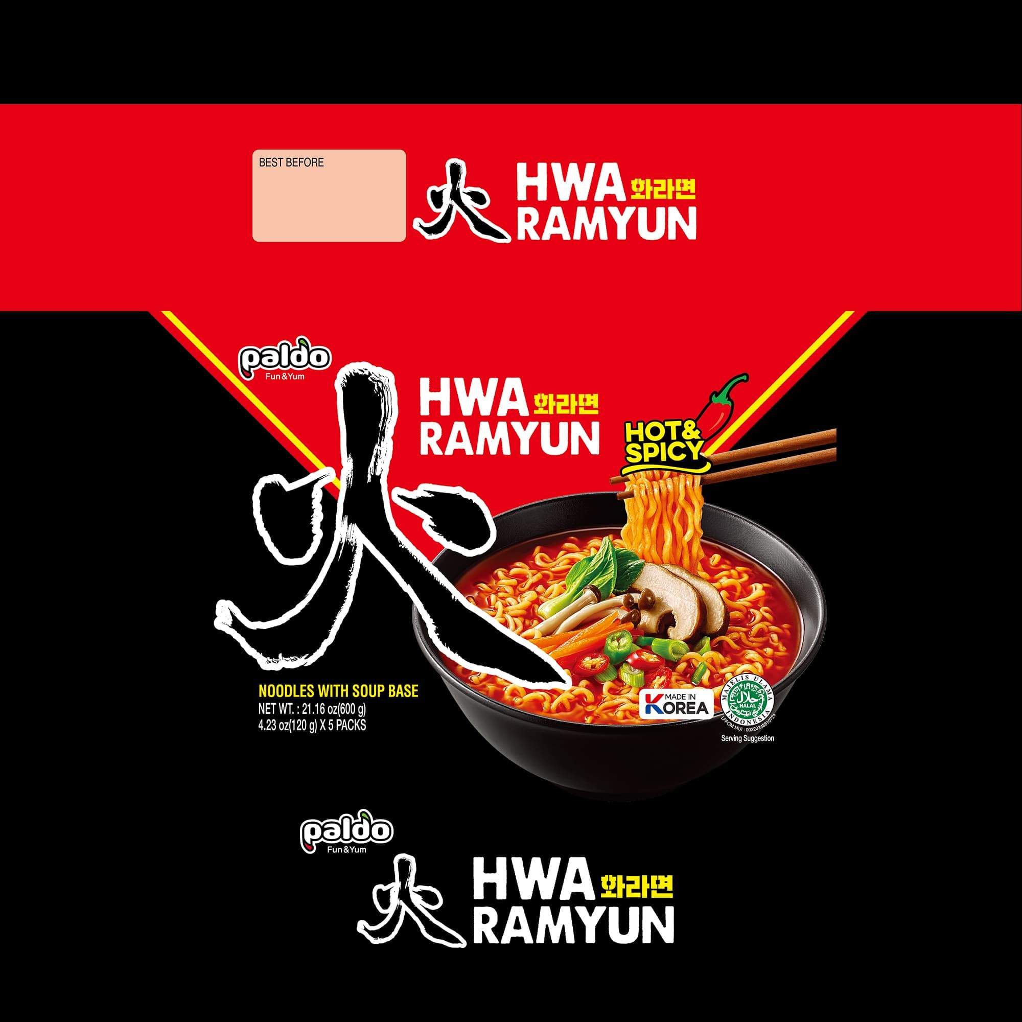 Paldo Hwa single pouch opened to show portion size and quick-cook convenience