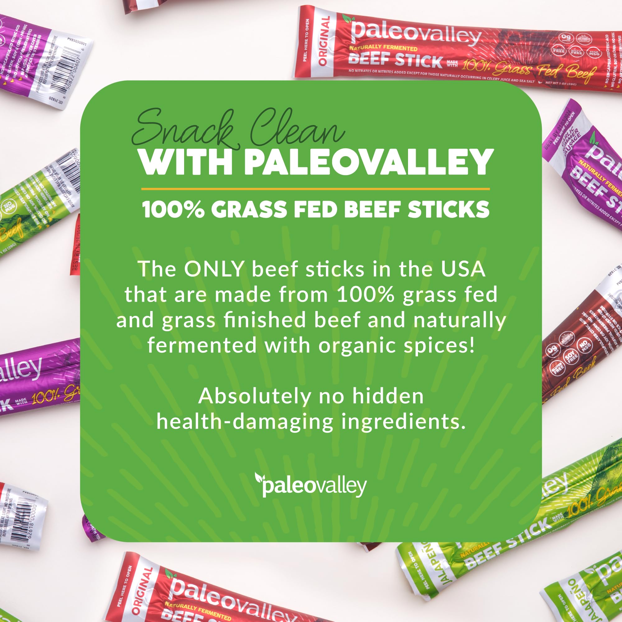 Paleovalley meat stick in hand to show size and portable high-protein convenience