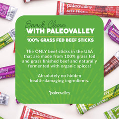 Paleovalley meat stick in hand to show size and portable high-protein convenience