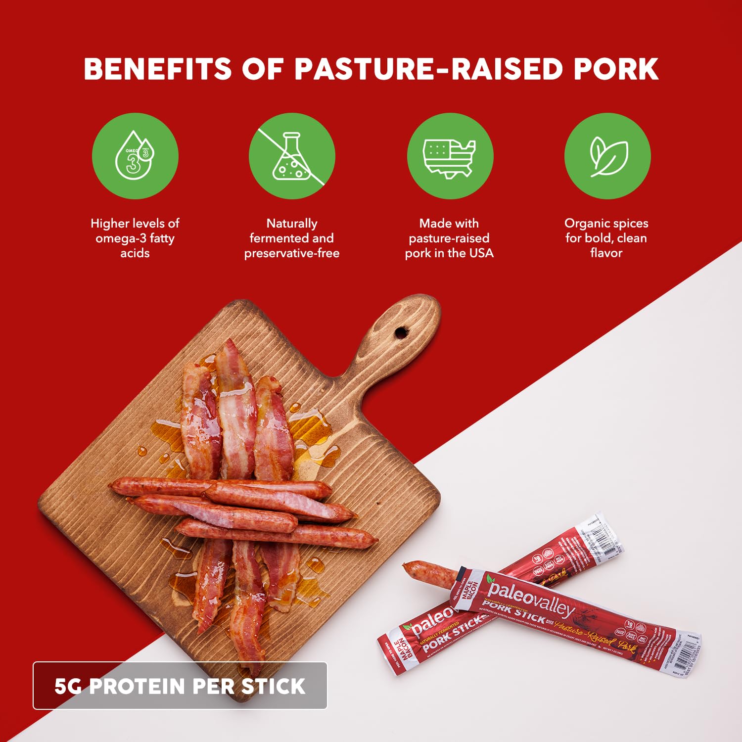 Paleovalley single open stick on plate ready to eat for quick protein