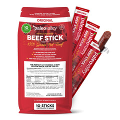 Paleovalley front packaging showing original beef sticks and clean ingredients