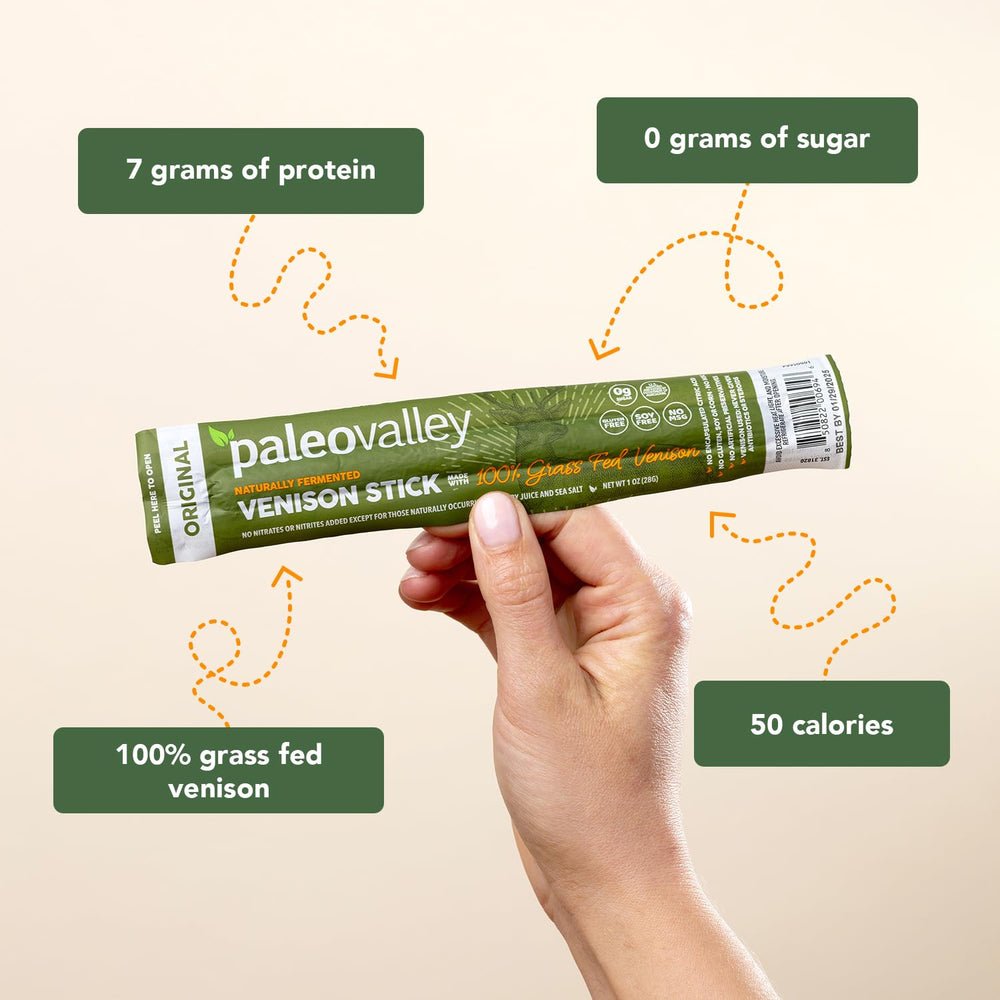 Paleovalley ingredient list close-up highlighting grass-fed venison and clean ingredients benefit