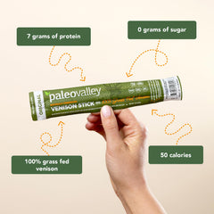Paleovalley ingredient list close-up highlighting grass-fed venison and clean ingredients benefit