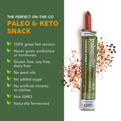 Paleovalley meat stick texture close-up showing lean protein and satisfying chew benefit