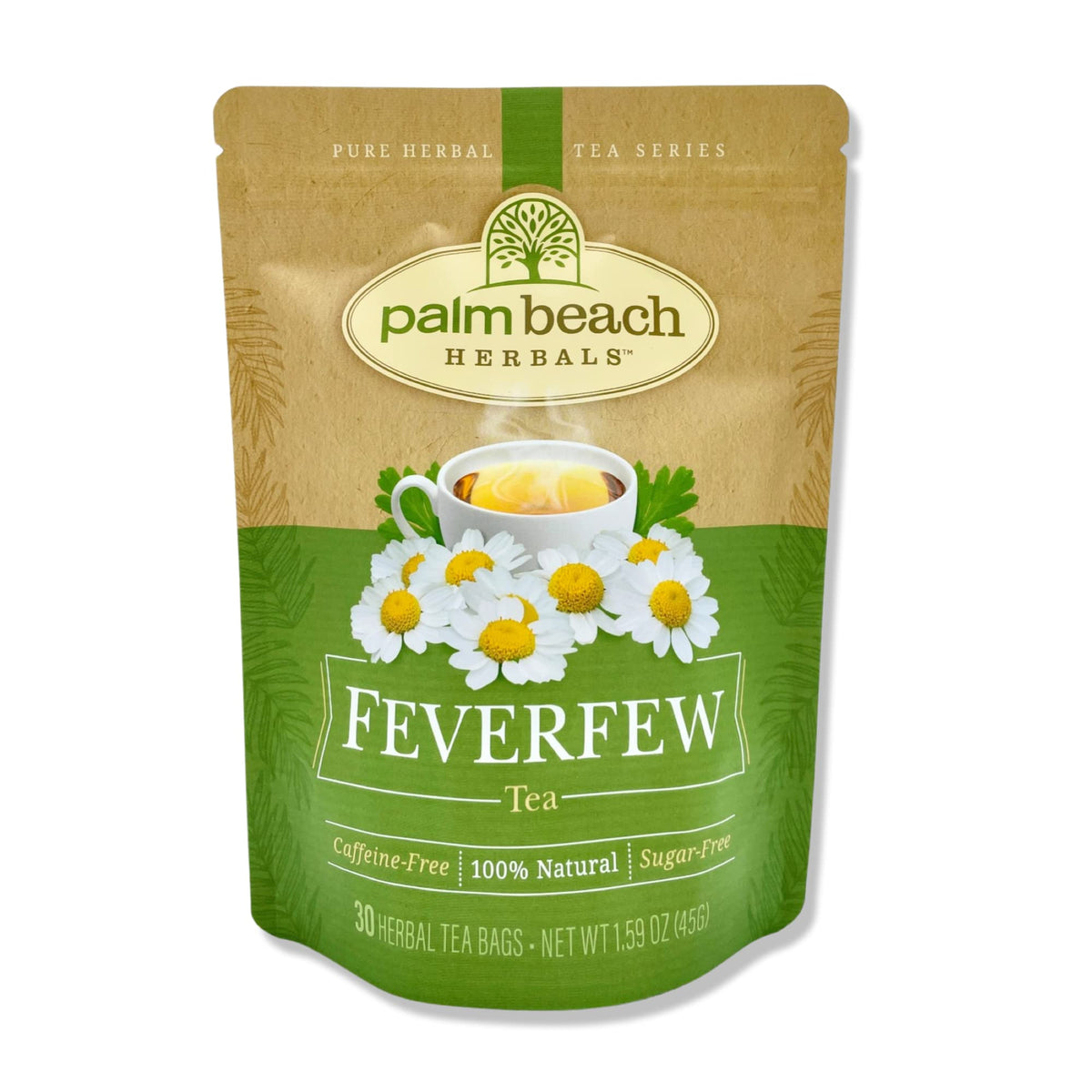 Palm Beach Medicinal Herbs front packaging showing pouch and tea label for freshness