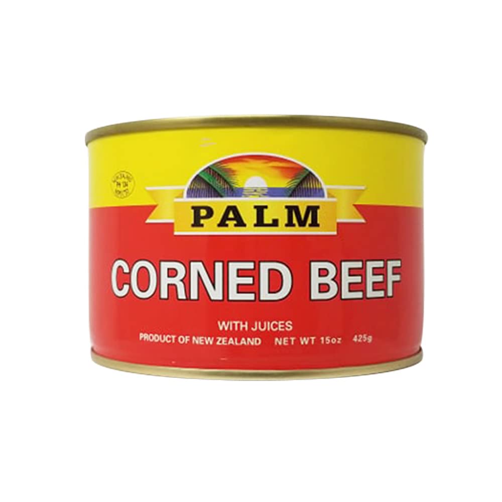 Palm corned beef open can with juices visible for easy cooking and moisture