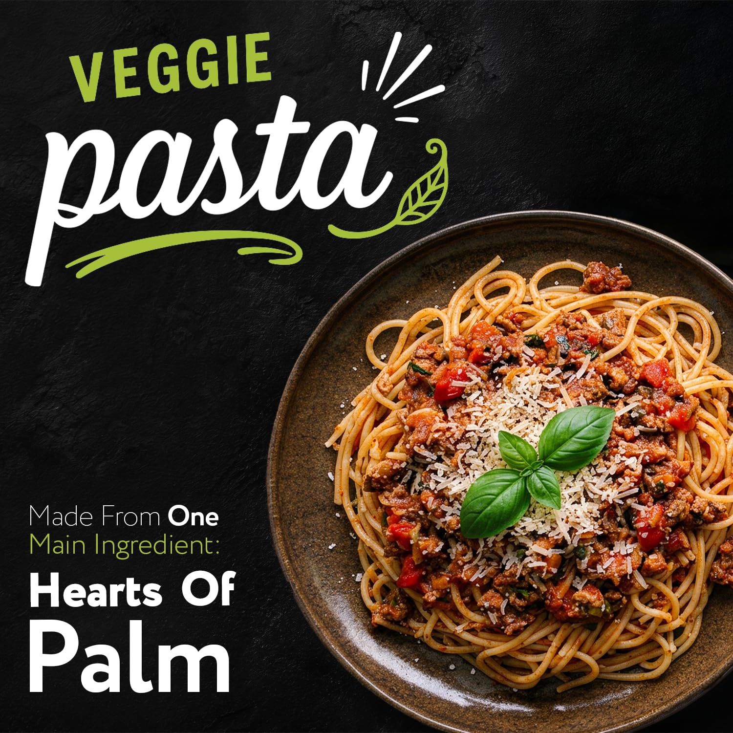 Palmini angel hair plated with tomato sauce demonstrating pasta substitute