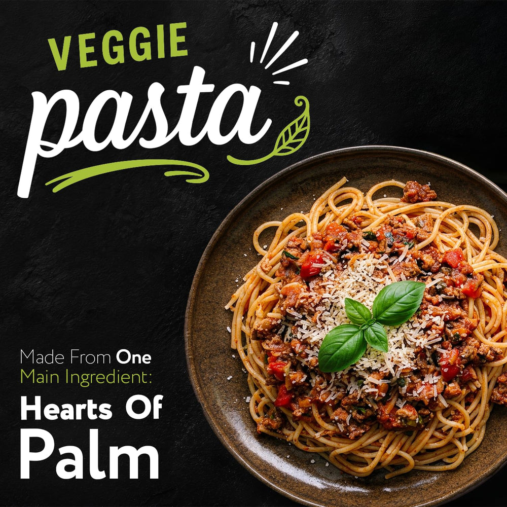 Palmini angel hair plated with tomato sauce demonstrating pasta substitute