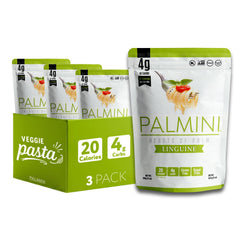 Palmini linguine front packaging showing brand and low-calorie benefit