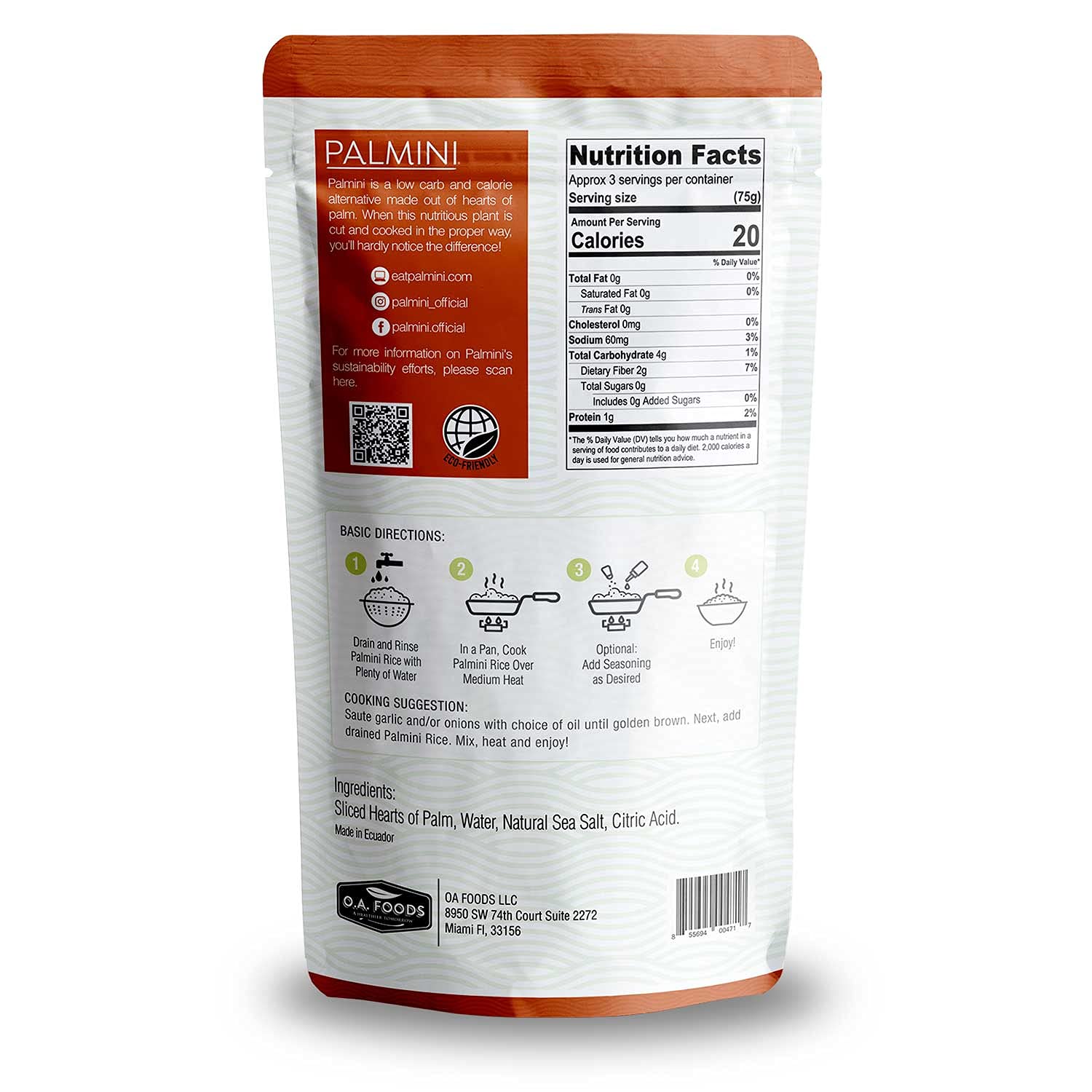 Palmini rice poured from an opened pouch into a serving bowl for convenience