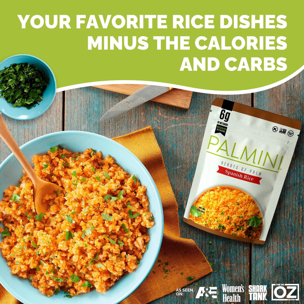 Close-up texture shot of Palmini rice-like hearts of palm for low-carb meals