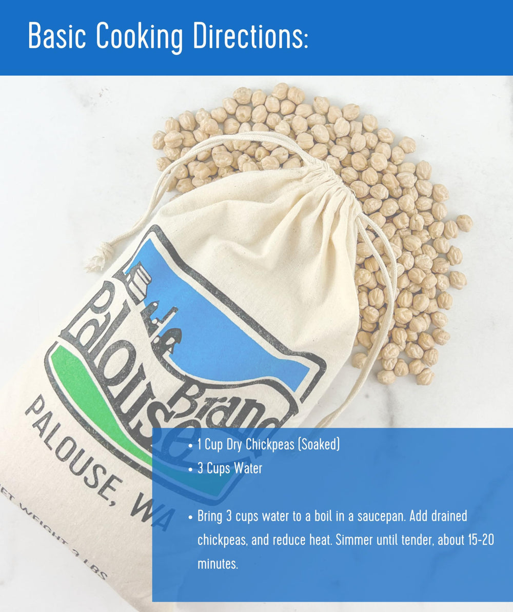 Palouse Brand measured cup of dry chickpeas illustrating portion control and yield