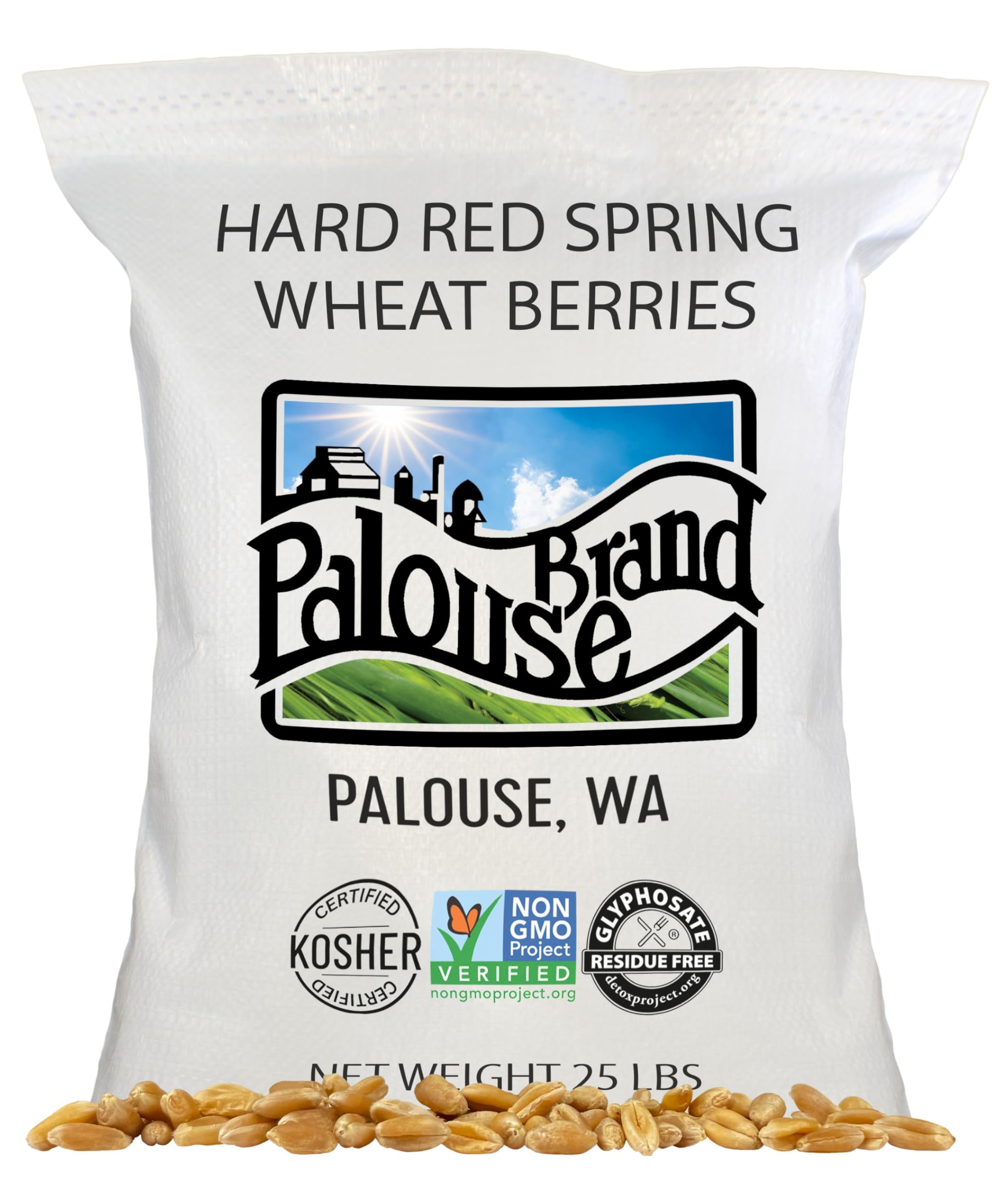 Palouse Brand front packaging showing 25 lb bag and benefits