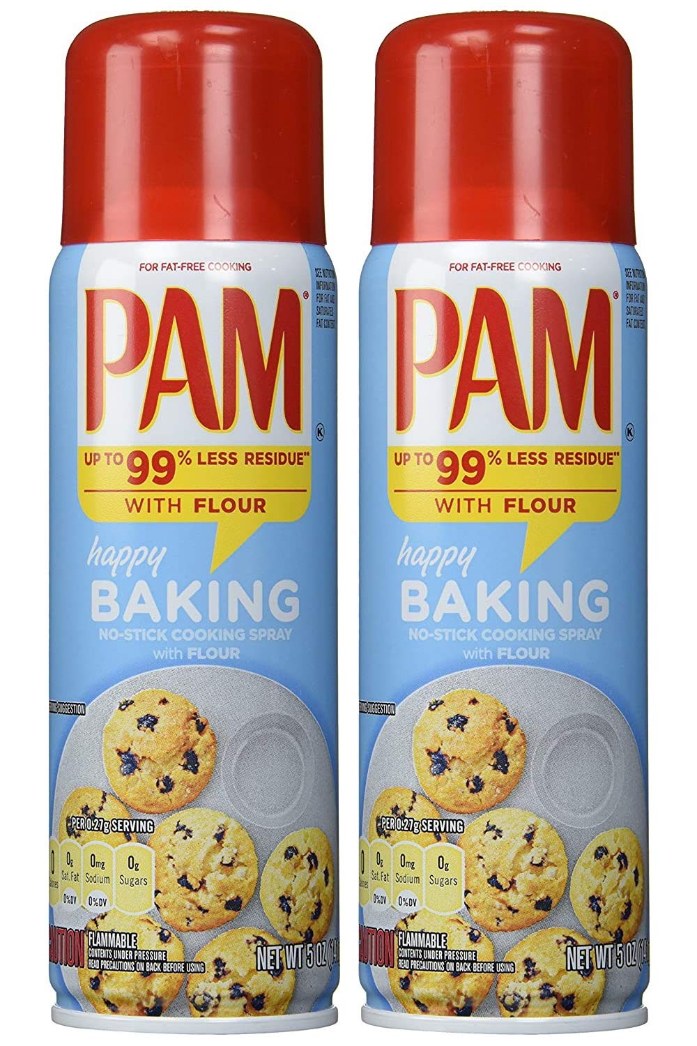 PAM front packaging two-pack showing easy-release baking convenience