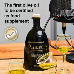 Pamako oil poured on bruschetta enhancing aroma and finishing taste