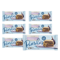 Pamela's Products front packaging showing six 9-ounce fig cookie bags and branding benefit