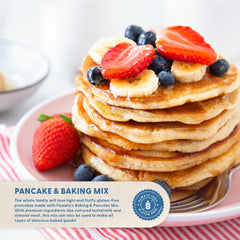Pamela's pancake stack made from mix showing fluffy, golden layers