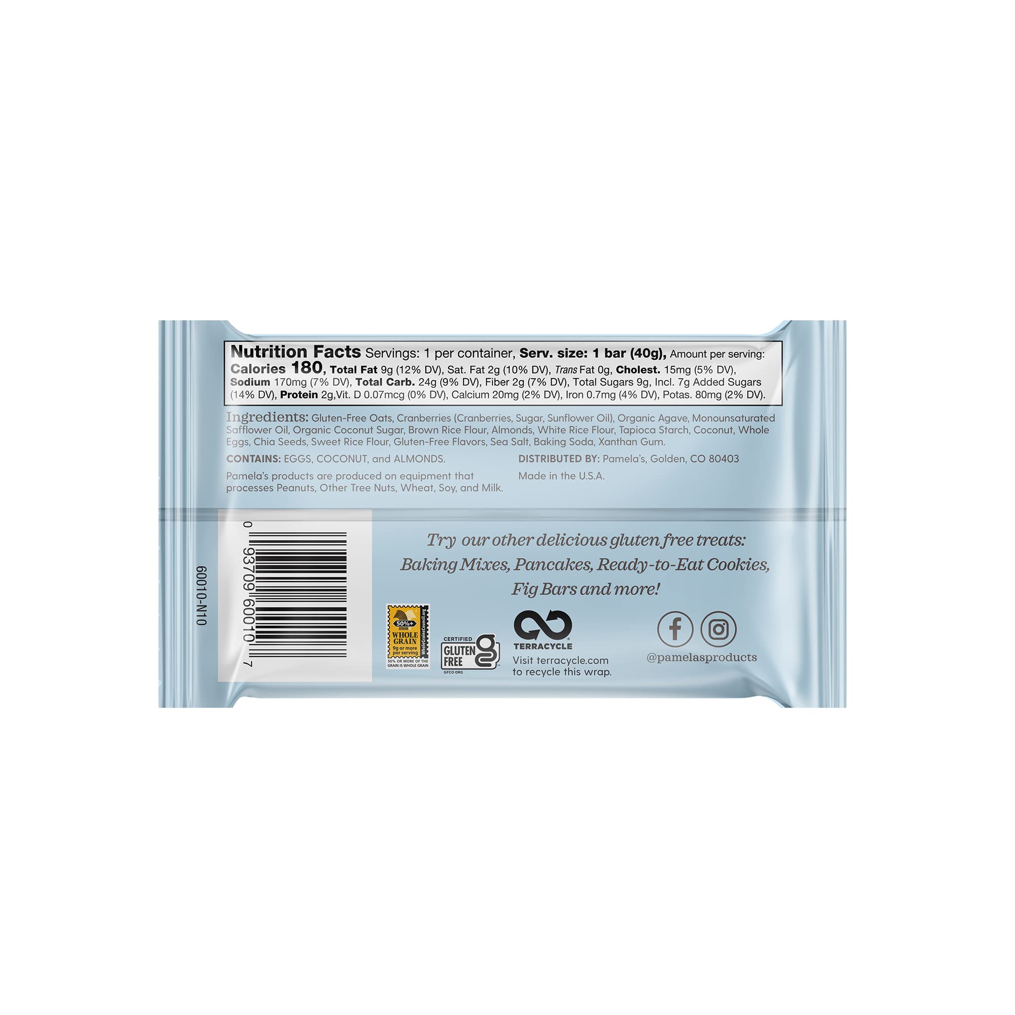 Pamela's open resealable pack with an individual bar, demonstrates convenient freshness