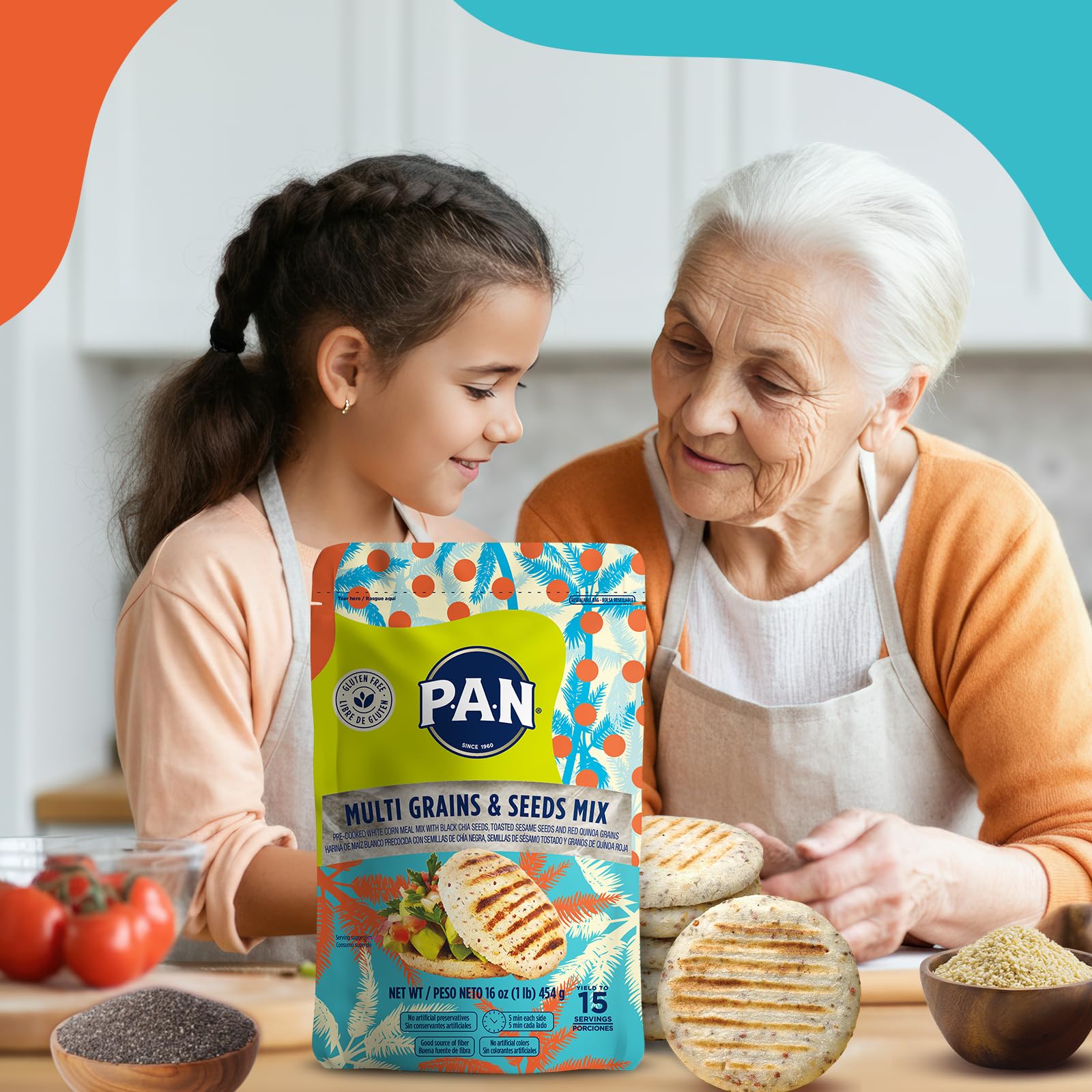 P.A.N. scooped flour in bowl ready to mix for arepas and recipes