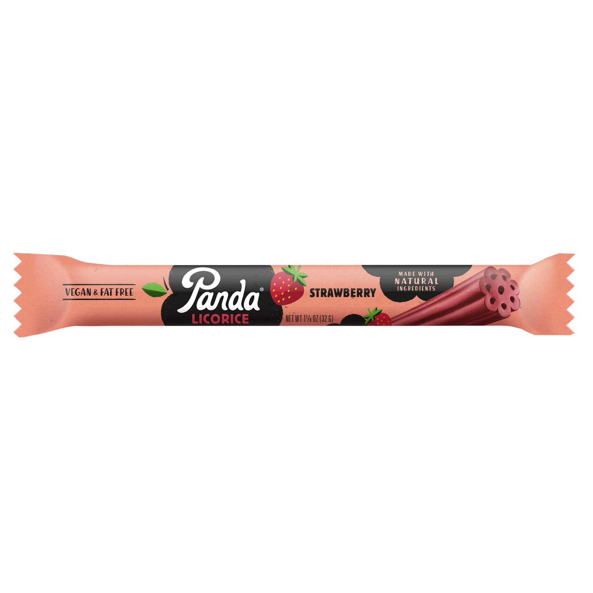Panda licorice twists close-up highlighting natural strawberry color and chewy appeal