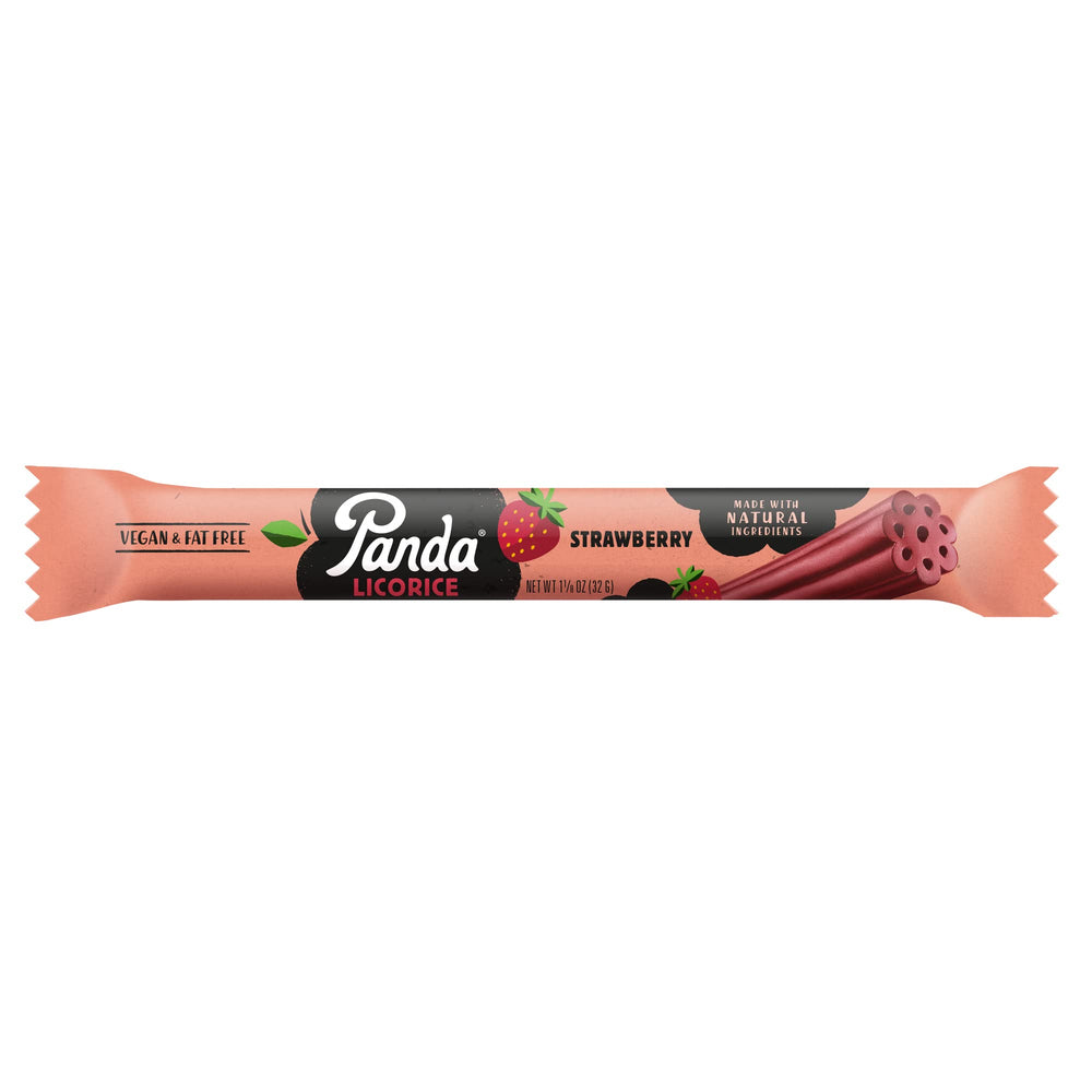 Panda licorice twists close-up highlighting natural strawberry color and chewy appeal