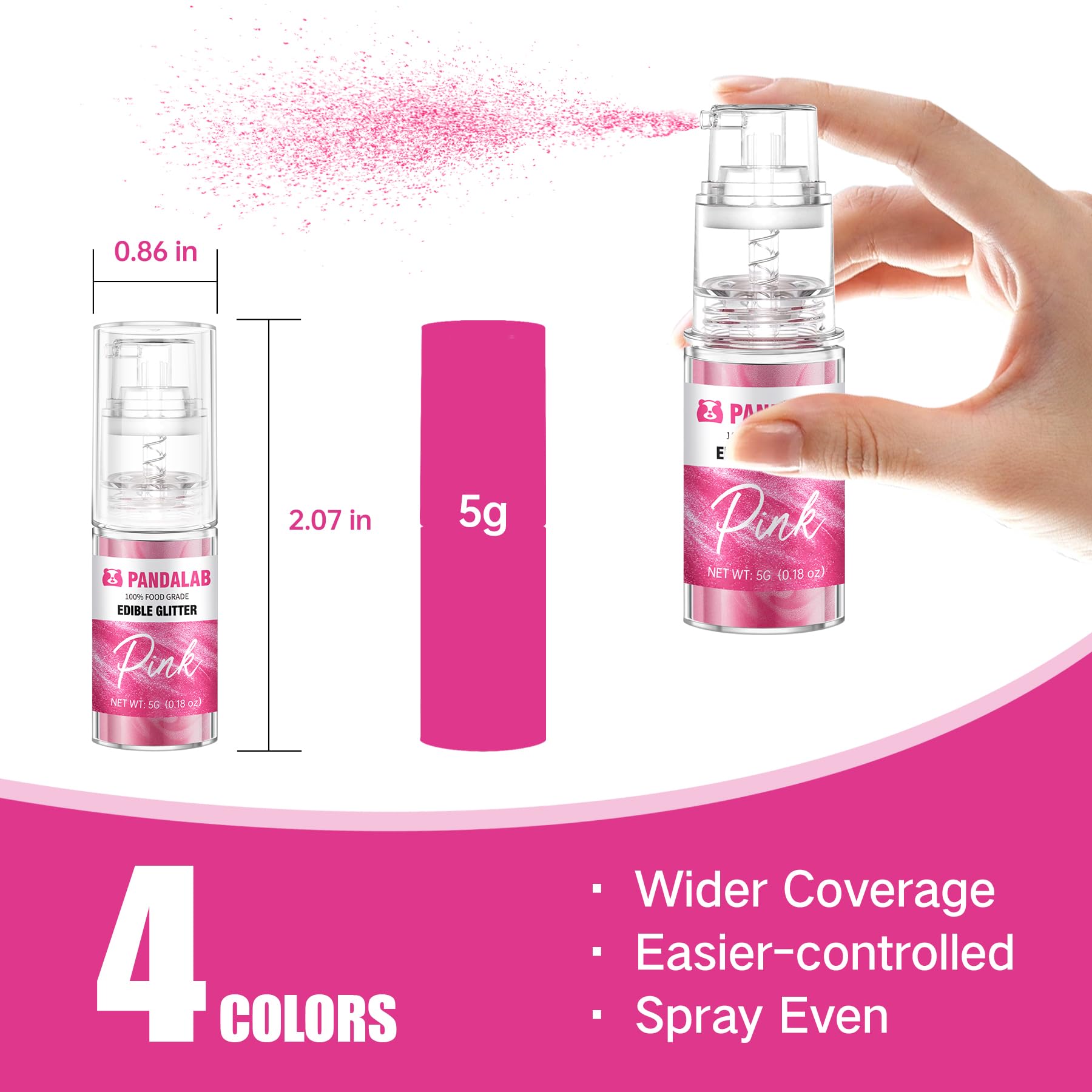 Pandalab spray mist over dessert, demonstrates even, fine shimmer application