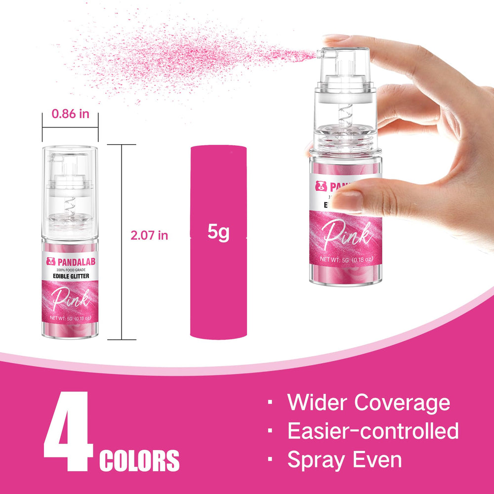 Pandalab spray mist over dessert, demonstrates even, fine shimmer application