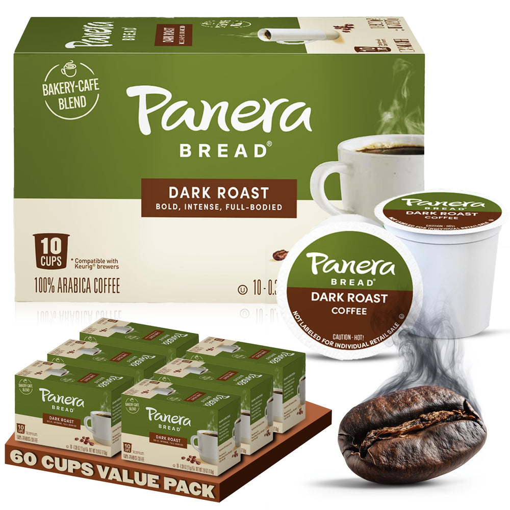 Panera front packaging showing 60 pods and bold dark roast convenience