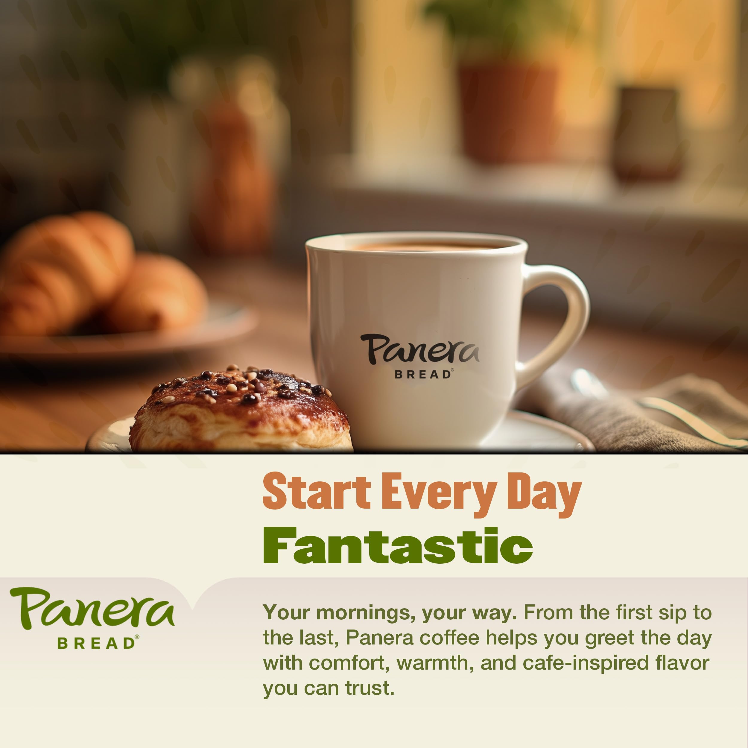Panera coffee texture close-up showing ground 100% Arabica beans for smooth taste