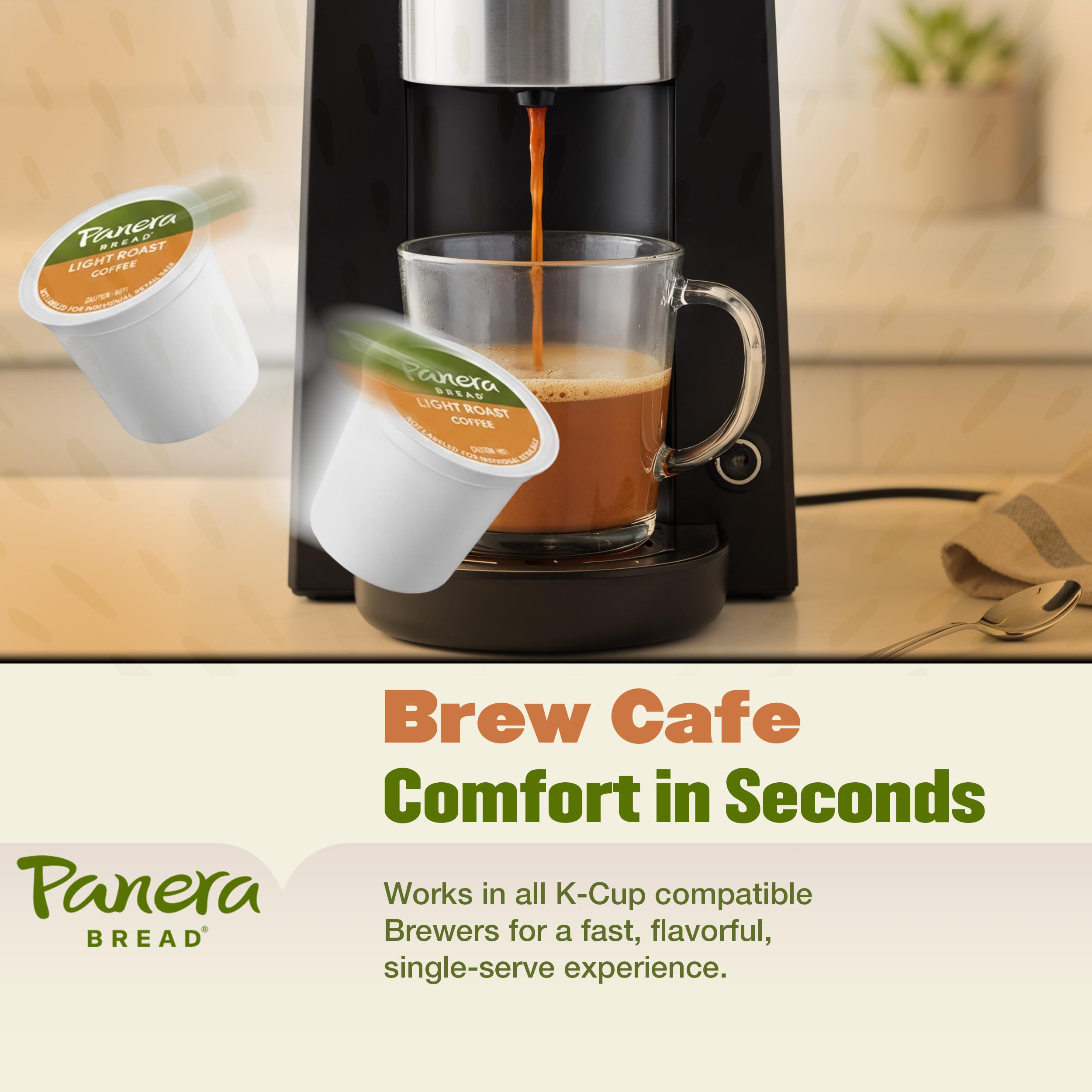 Panera pod inserted in single-serve brewer demonstrating convenient use