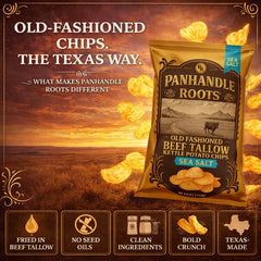 PANHANDLE ROOTS open bag with chips stacked highlighting crunchy texture