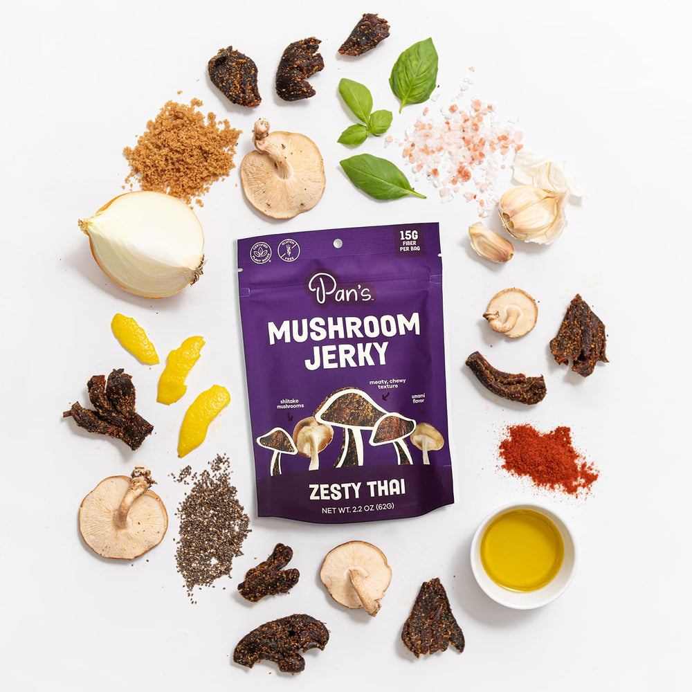 Pan's raw shiitake mushrooms ingredient shot showing natural umami