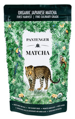 Pantenger front packaging showing organic matcha pouch and label benefits