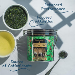 Pantenger Gyokuro brewed cup top view showing clear umami-colored liquor