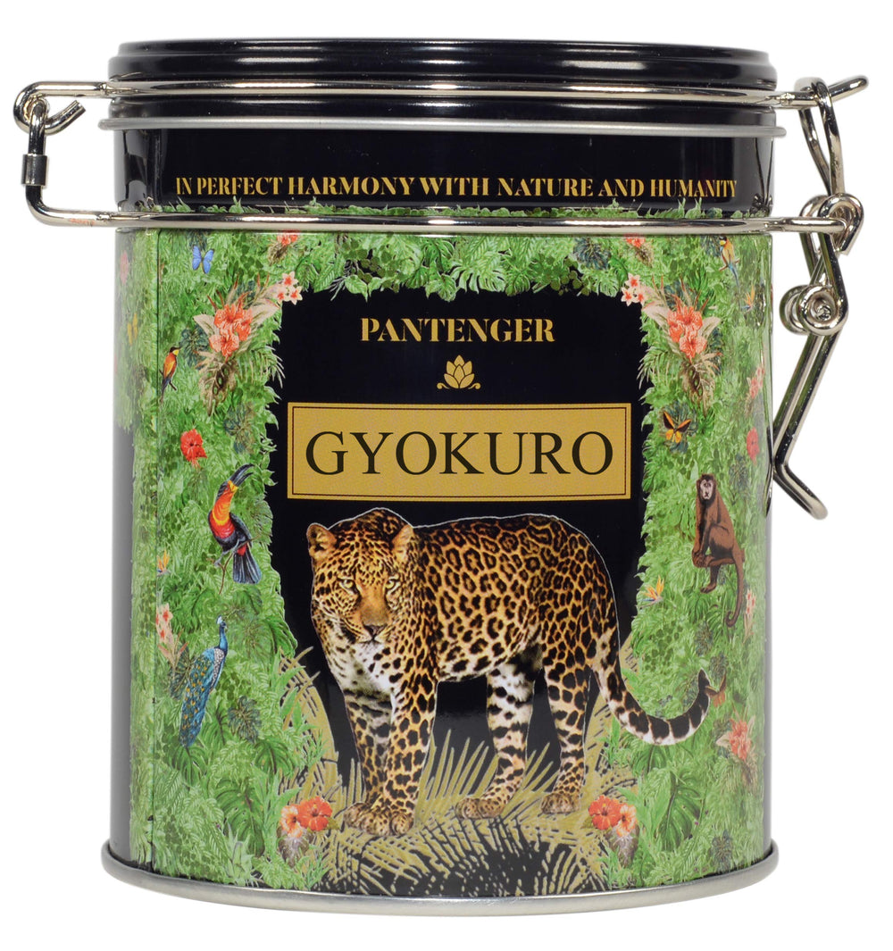Pantenger Gyokuro front tin showing airtight packaging and freshness
