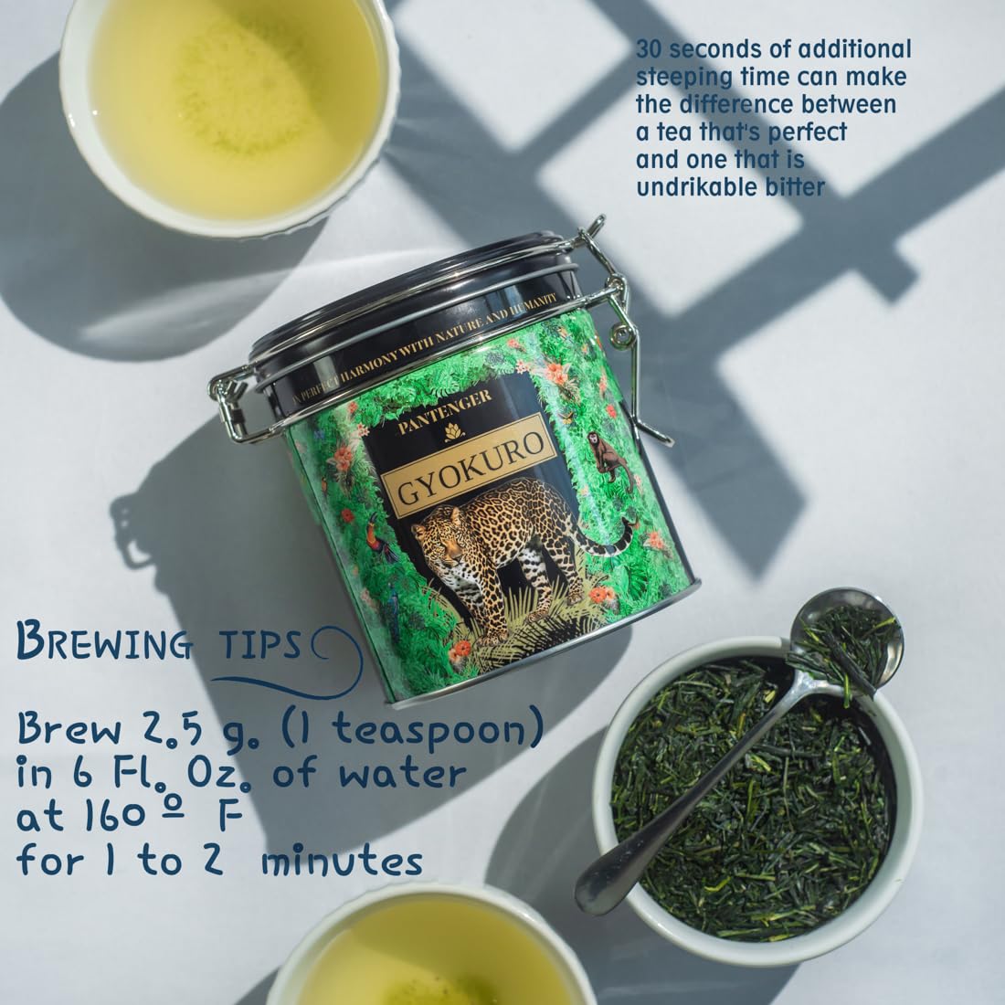 Pantenger Gyokuro open tin interior highlighting preserved aroma and protection
