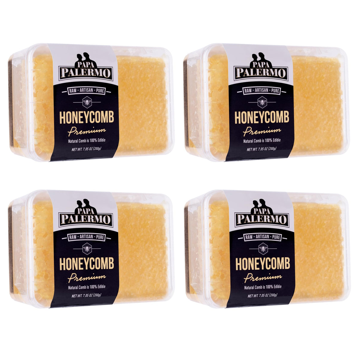 Papa Palermo front packaging showing 4-pack honeycomb, natural gourmet appeal