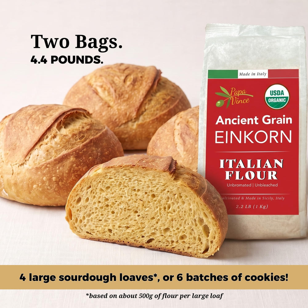 Papa Vince farm origins label emphasizing Sicilian family-farmed organic einkorn