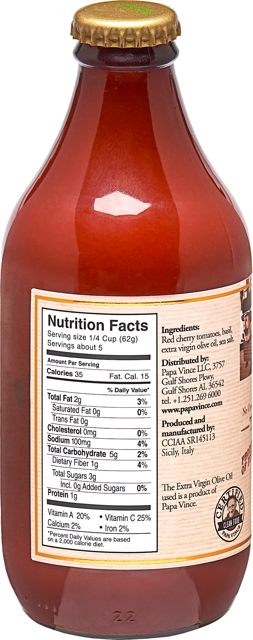 Papa Vince label detail displaying ingredient simplicity and artisanal quality