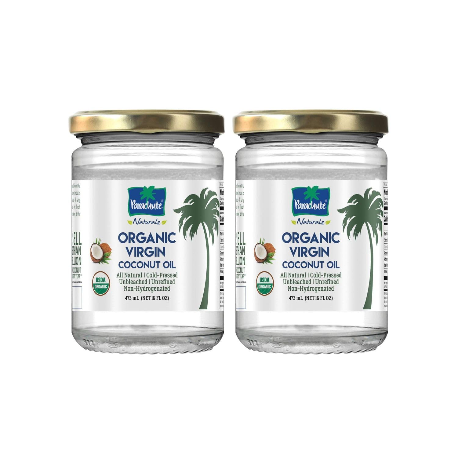 Parachute glass jars front view showing pack of two and benefits