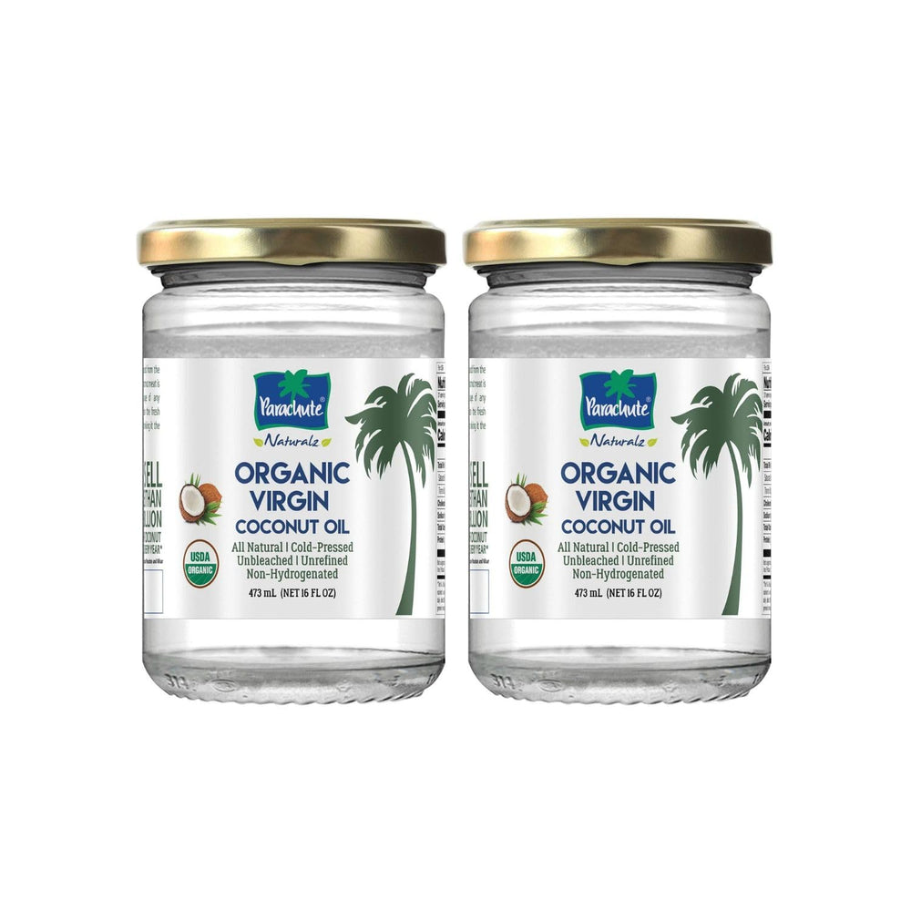 Parachute glass jars front view showing pack of two and benefits
