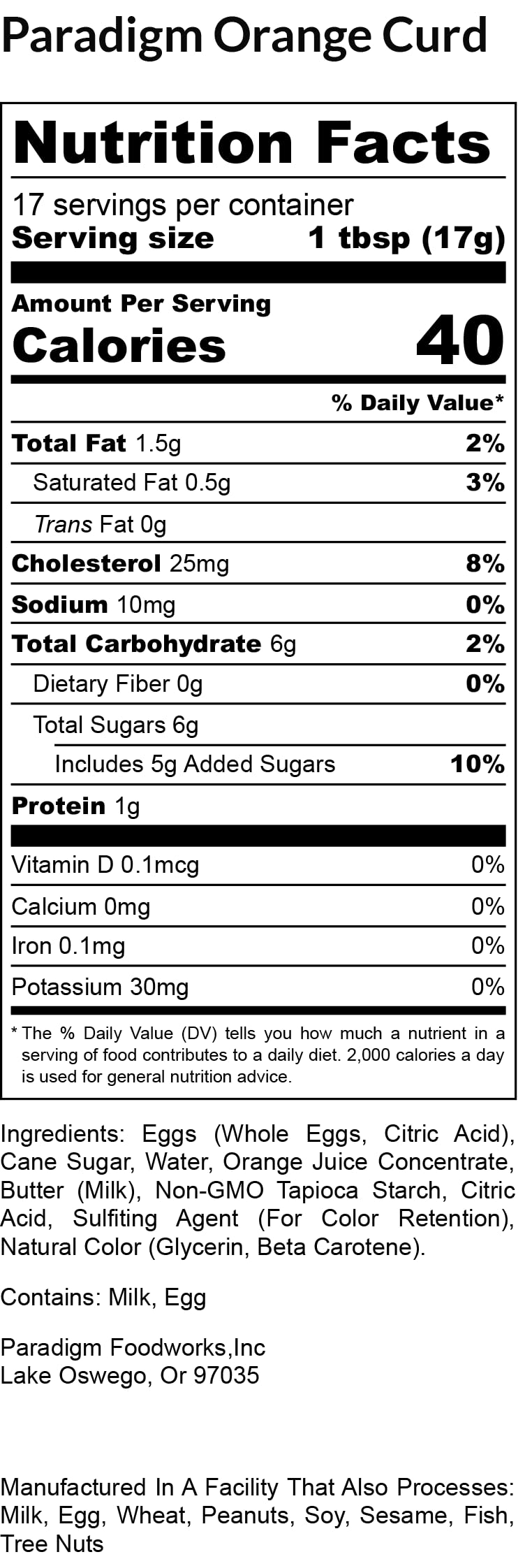 Paradigm Foodworks product label and ingredients close-up showing origin and quality