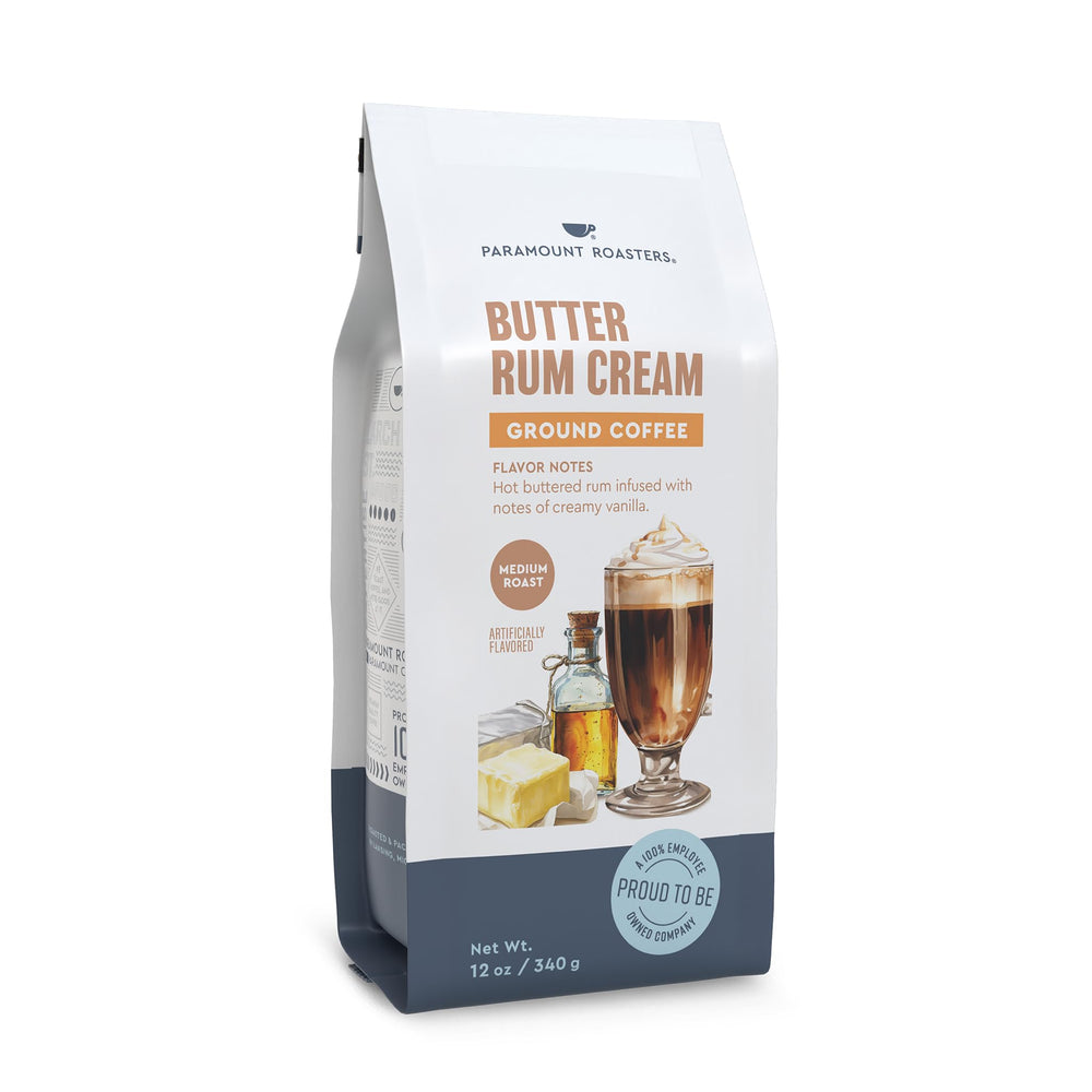 Paramount Roasters close-up label highlighting flavor and size