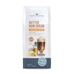 Paramount Roasters front packaging showing Butter Rum Cream benefits