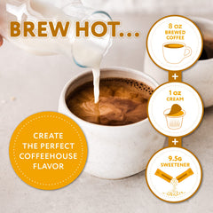 Paramount Roasters brewed cup in latte glass showcasing dessert flavor and creamy enjoyment