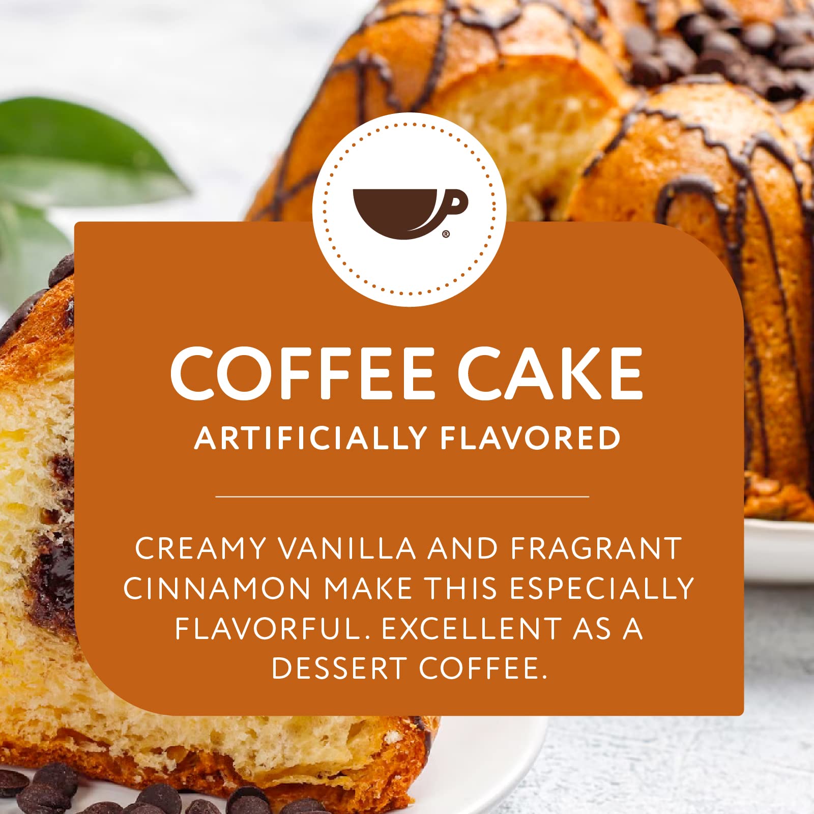 Paramount Roasters brewed cup on table with steam, highlighting warm coffee cake flavor