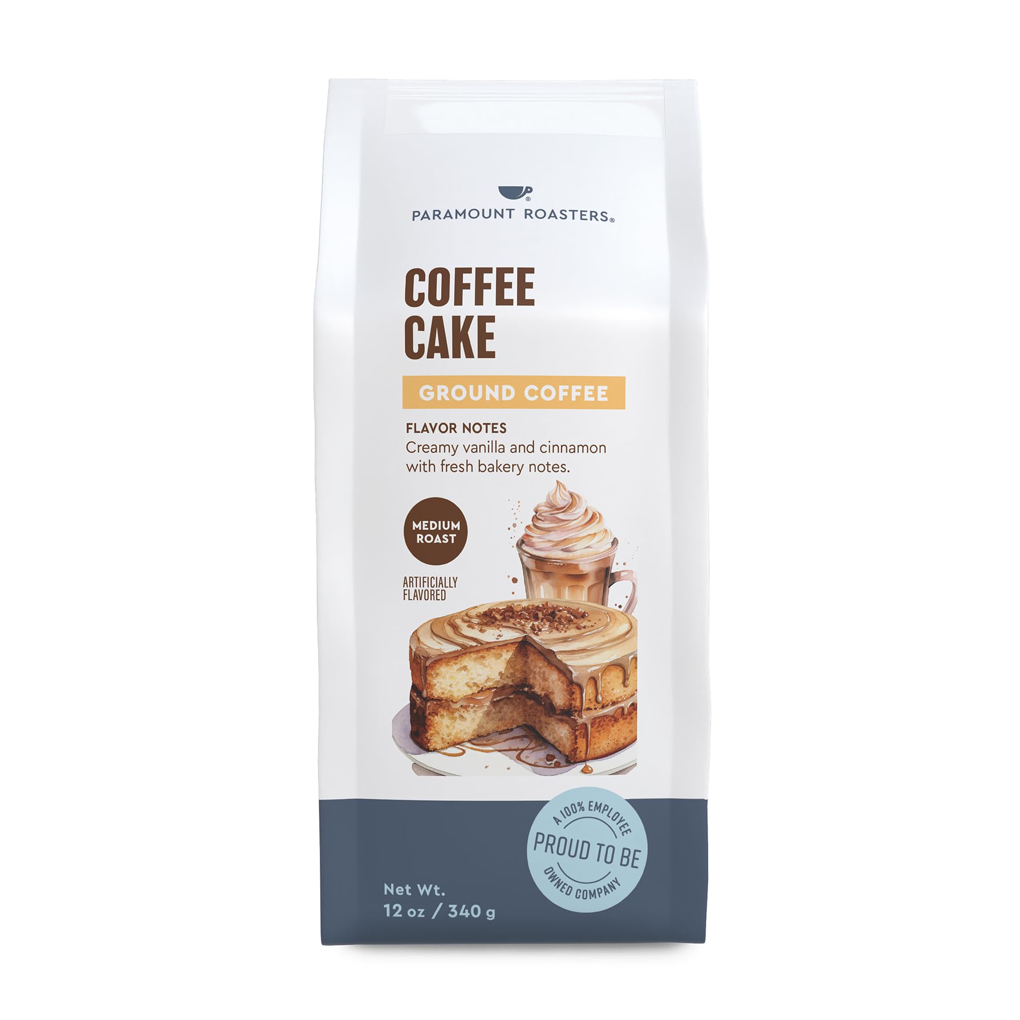 Paramount Roasters front packaging showing 12oz coffee and flavor label, inviting aroma