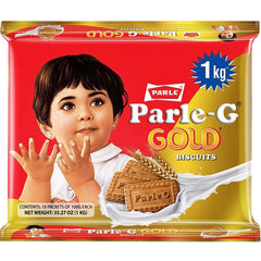 Parle-G Gold front box showing 1 kg export pack and brand for convenient family snacking