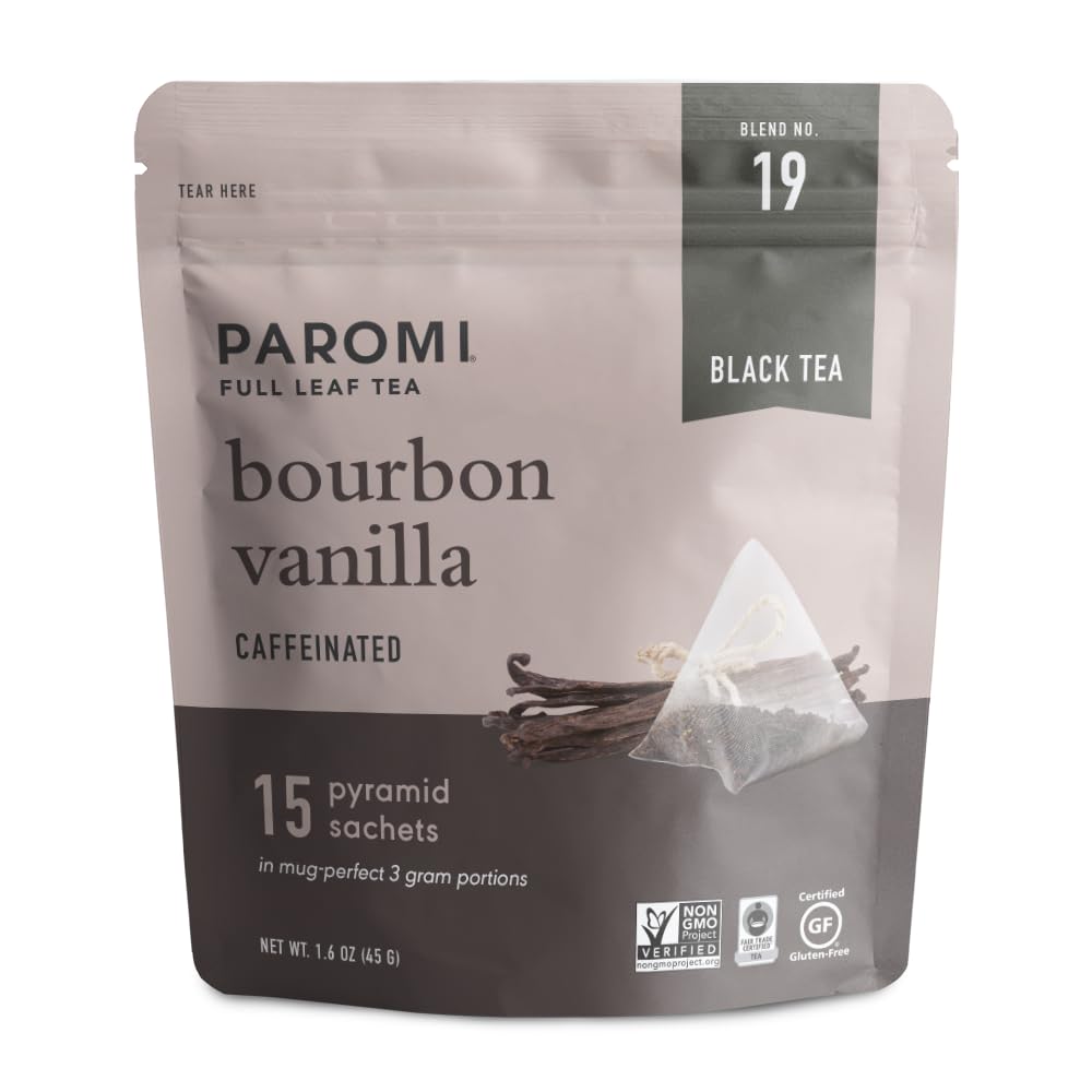 Paromi bourbon vanilla front packaging showing resealable pouch and 15 sachets, preserves freshness